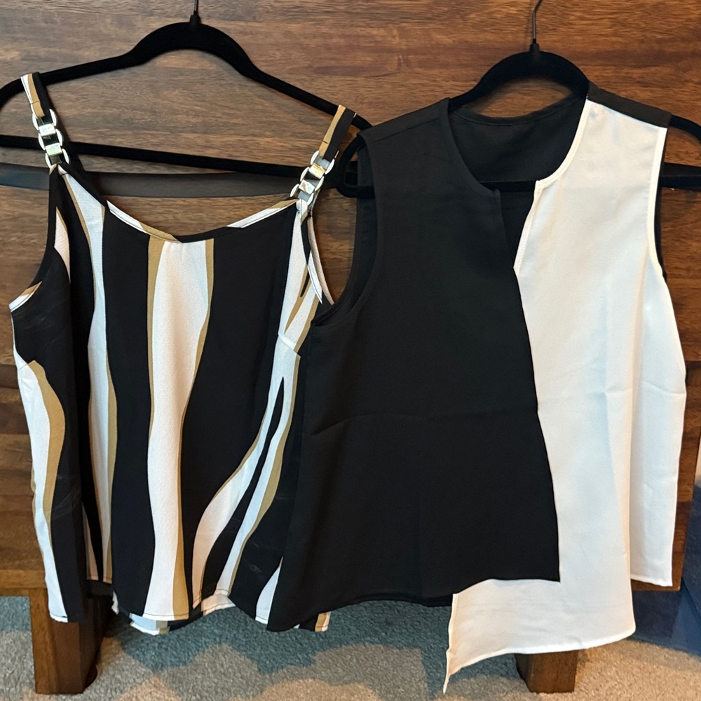 Stylish Black and White Tops with Gold Accents